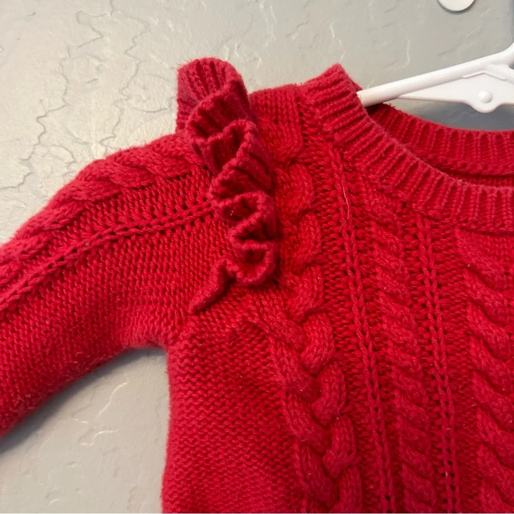 Baby Gap red cable knit sweater with ruffles size 0-3 months